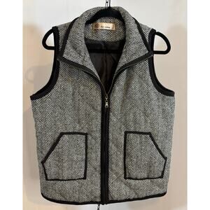 E2 Clothing Quilted Herringbone Vest Womens L Zip Front Tweed Preppy Fall